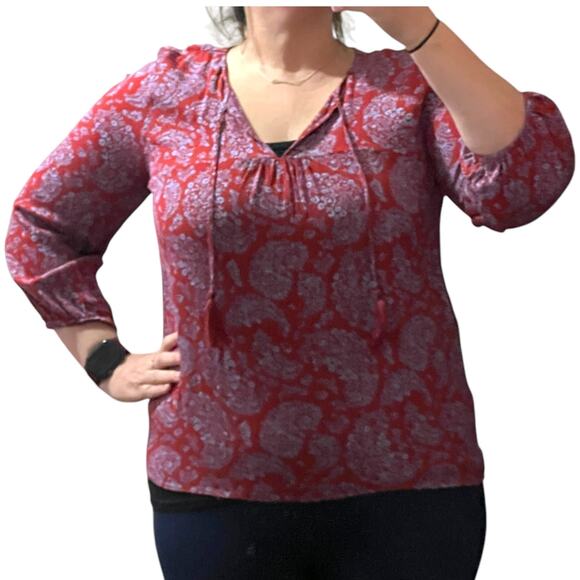 Skies Are Blue (S) Padenia Tassel Detail Split Neck Top - Stitch Fix Blouse - Picture 6 of 13